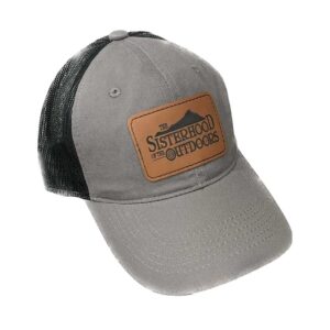 Gray and Black mesh Outdoor Cap FWT130 with Sisterhood Outdoors Leather Logo Patch
